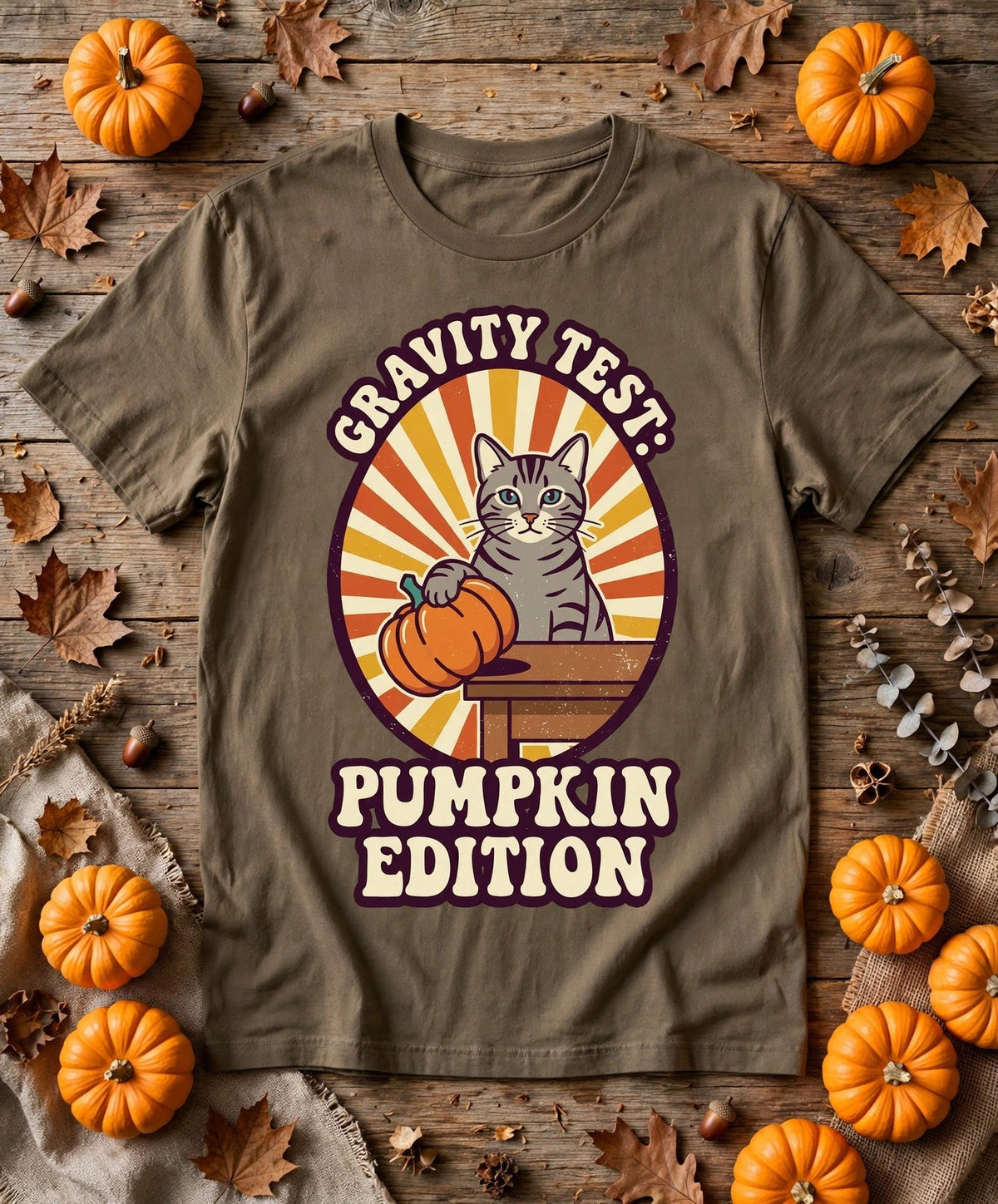 Cat Gravity Test Pumpkin Edition Halloween Tee - Bay