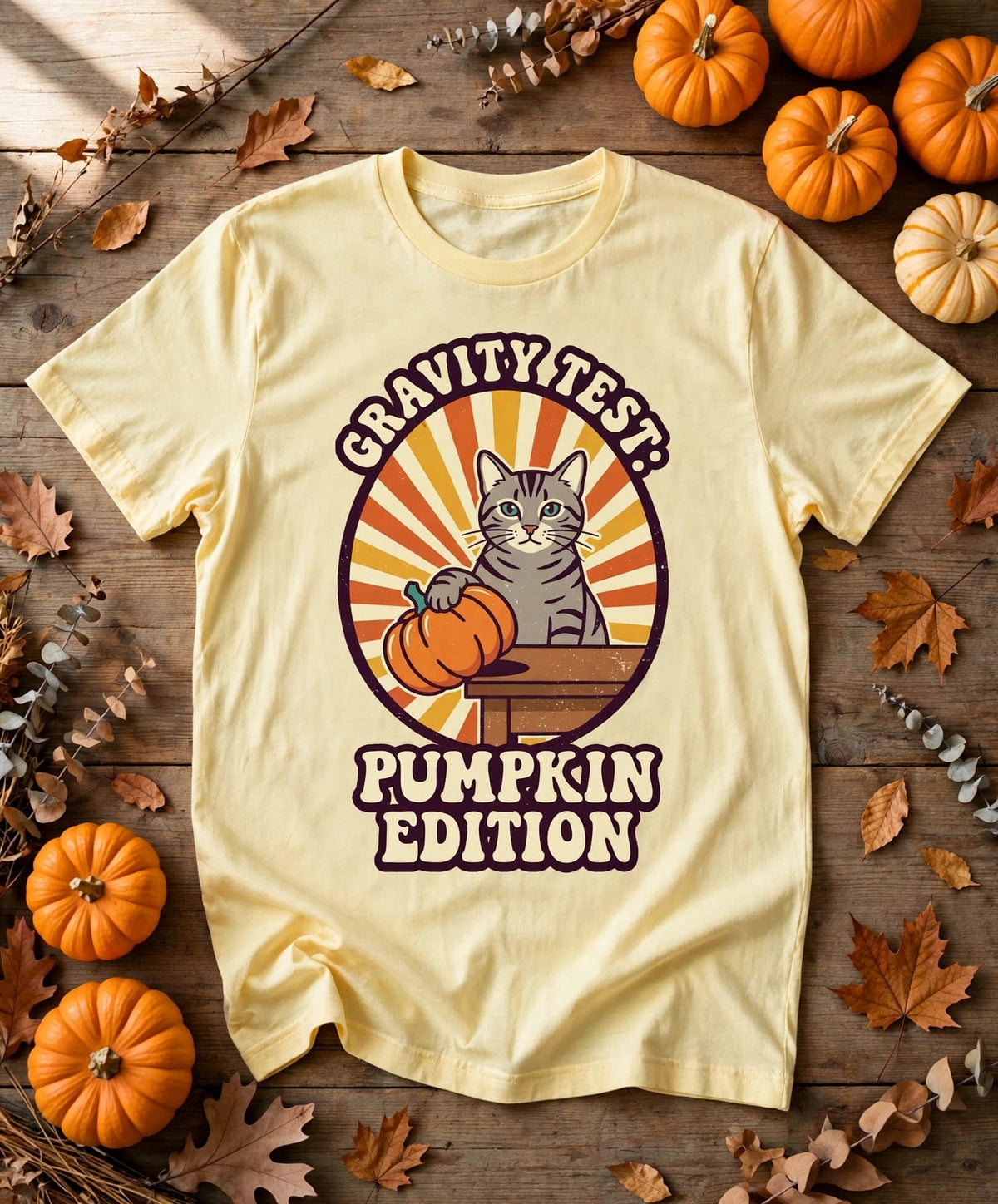 Cat Gravity Test Pumpkin Edition Halloween Tee — Comfort Colors fabric detail