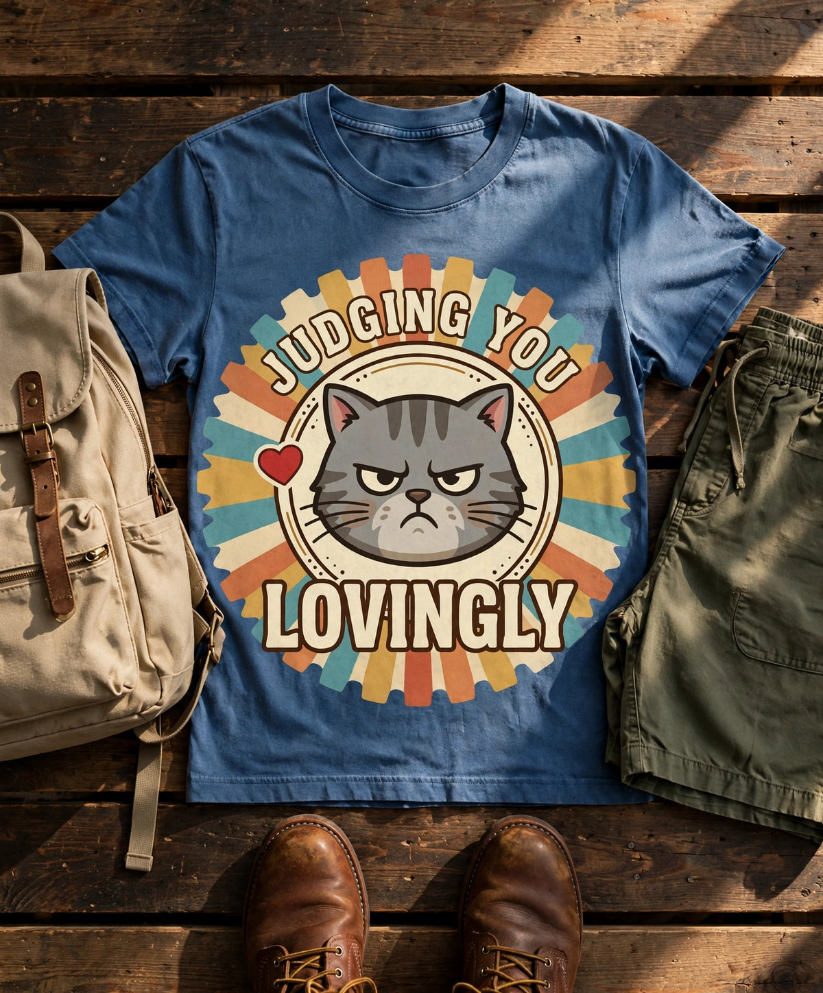Judging You Lovingly Cat Tee - Blue Jean