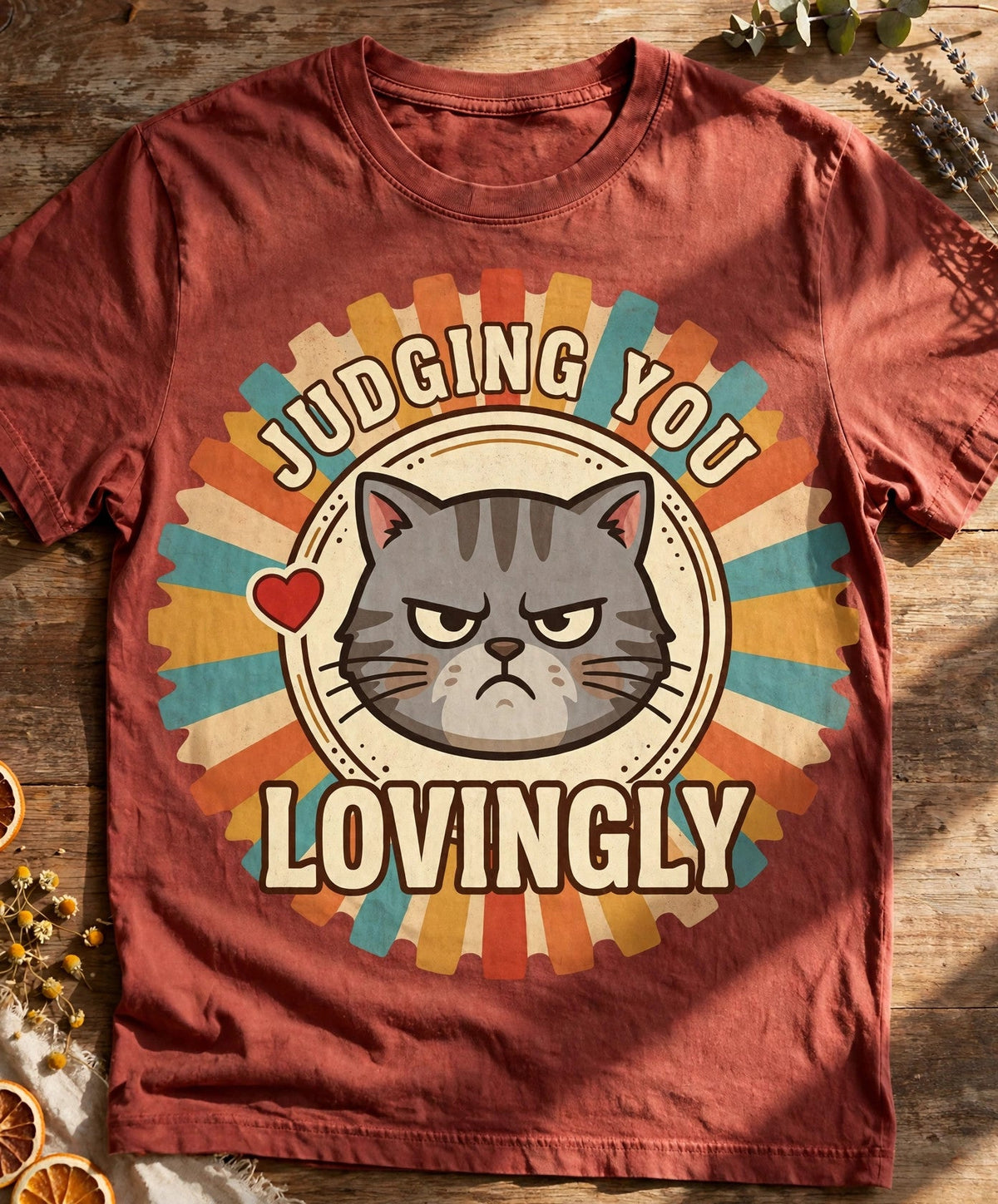Judging You Lovingly Cat Tee - Brick