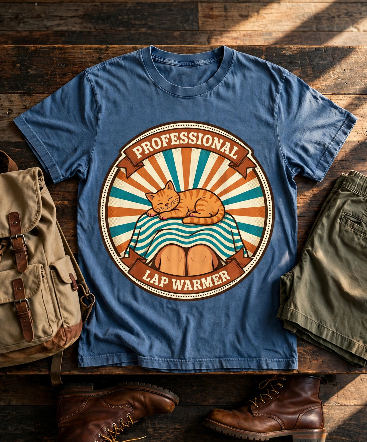 Professional Lap Warmer Cat Tee - Blue Jean