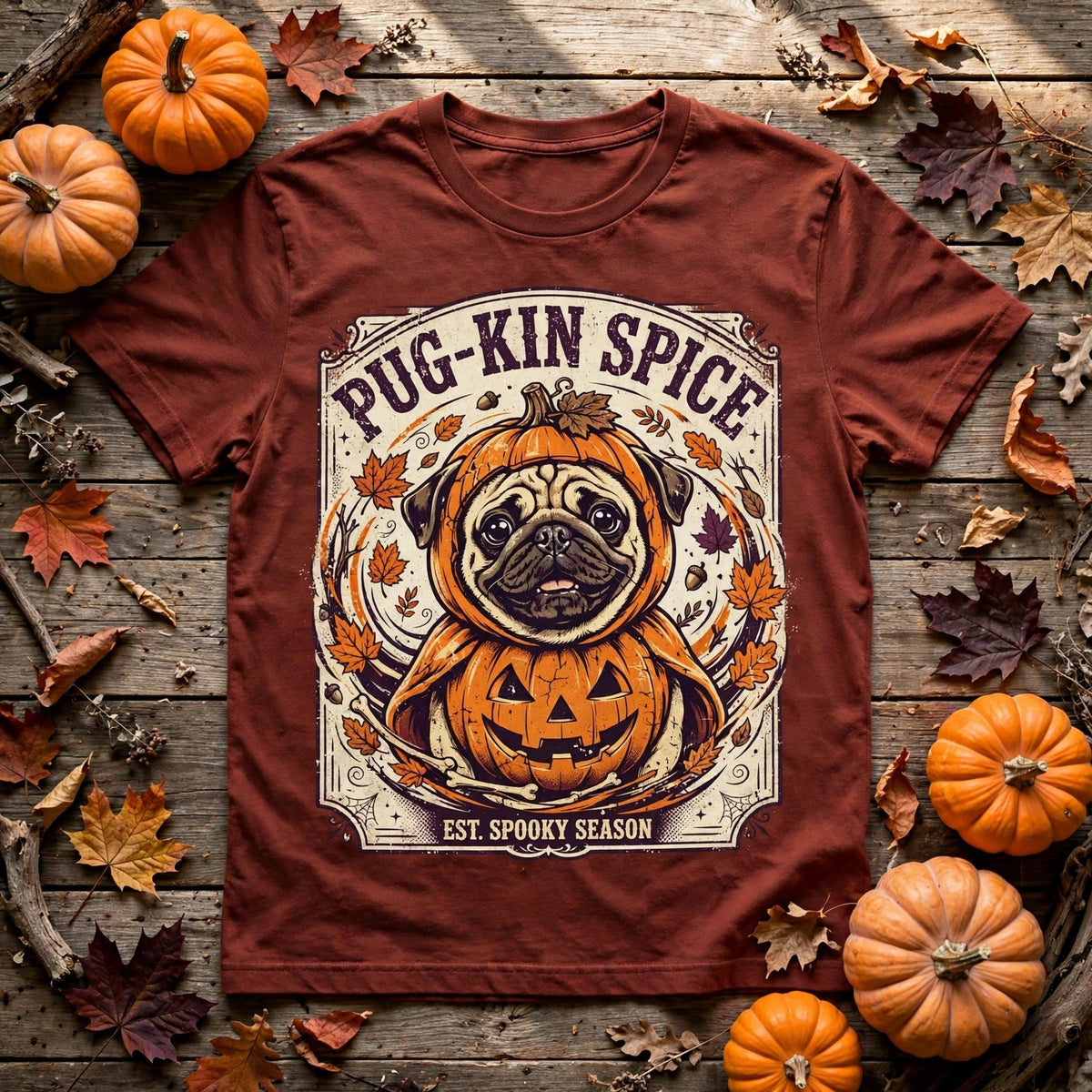 Pug Pug-kin Spice Halloween Tee - Brick