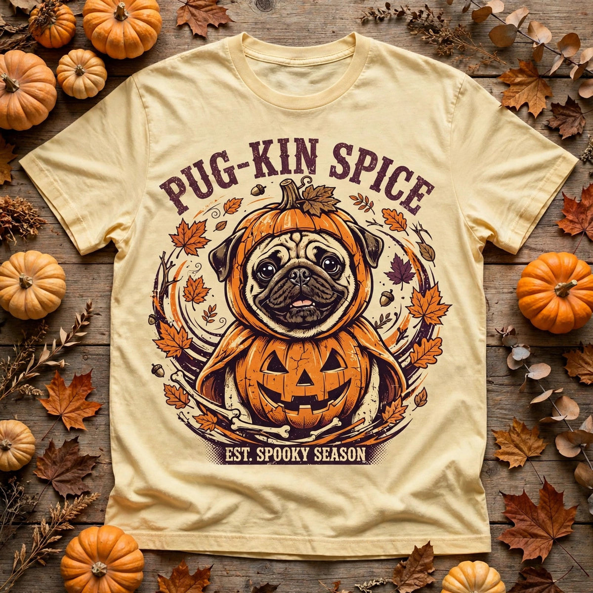 Pug Pug-kin Spice Halloween Tee - Butter