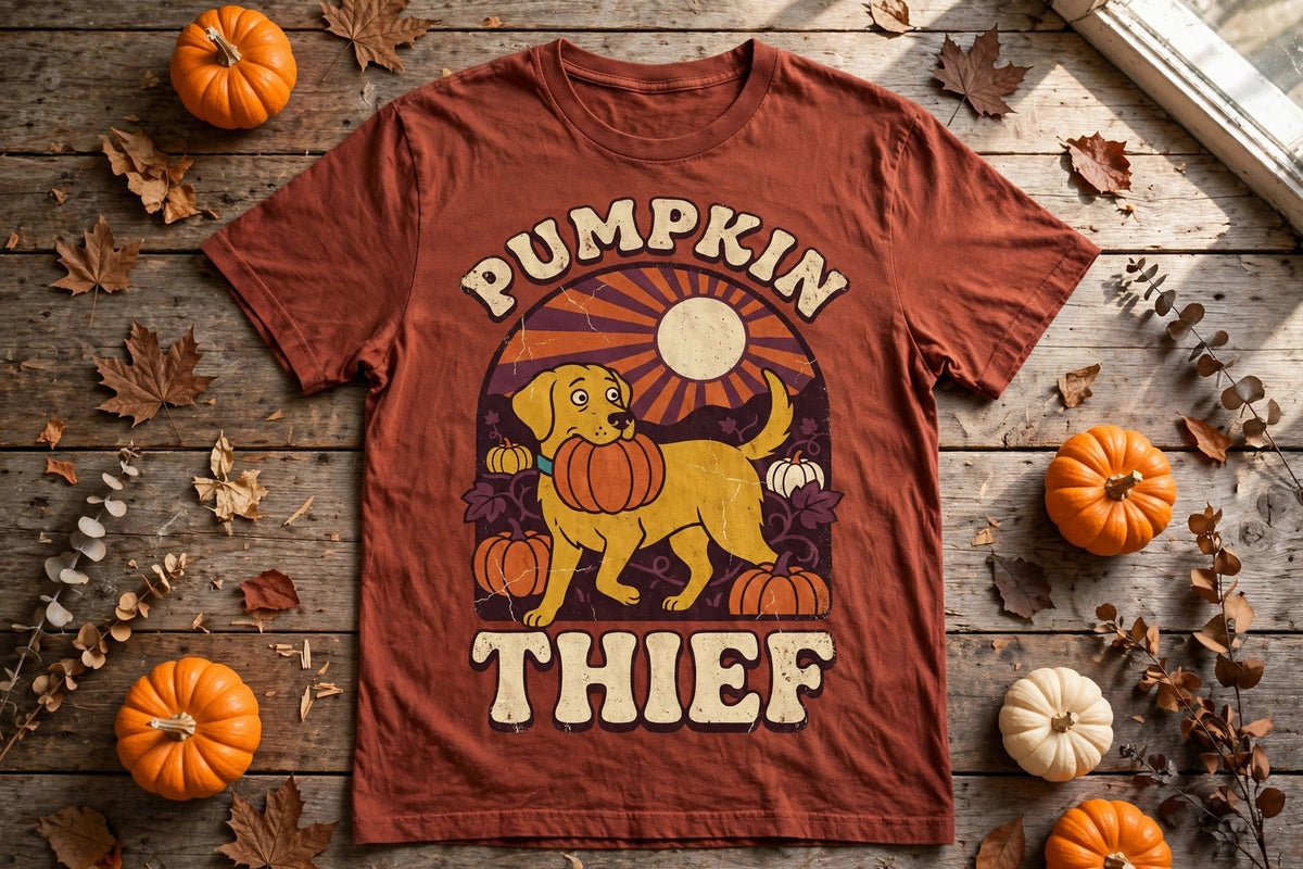 Labrador Pumpkin Thief Halloween Tee - Brick