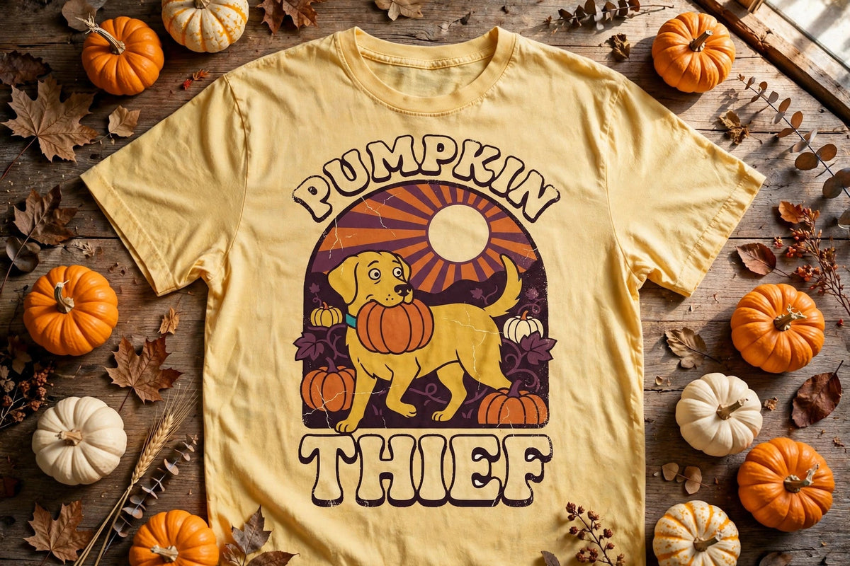 Labrador Pumpkin Thief Halloween Tee - Butter