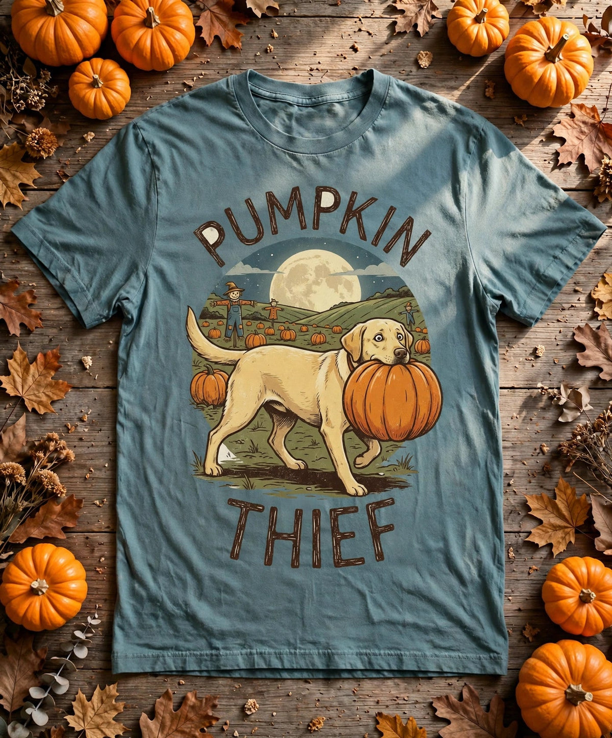 Labrador Pumpkin Thief Pumpkin Patch Halloween Tee - Bay