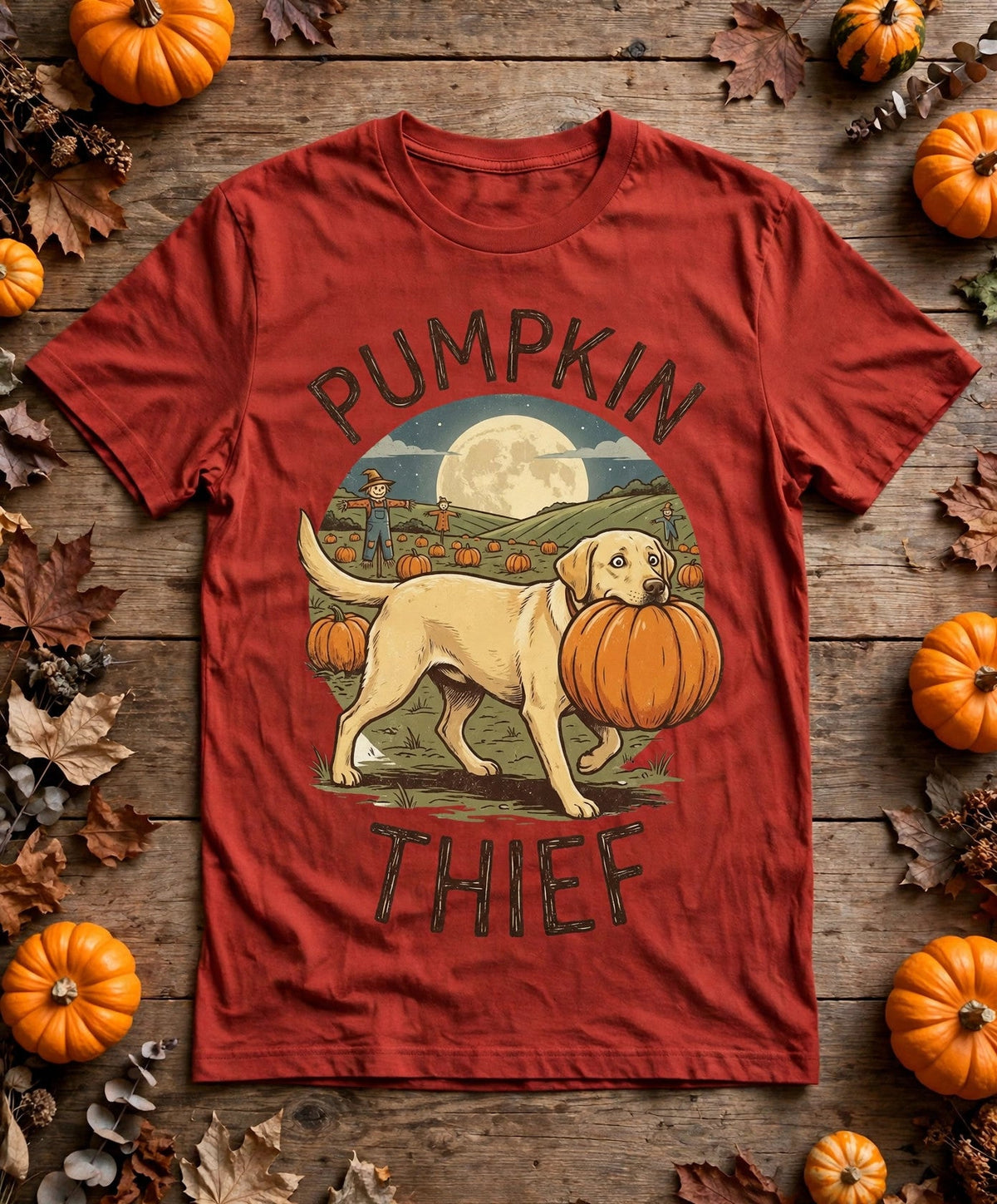 Labrador Pumpkin Thief Pumpkin Patch Halloween Tee - Brick