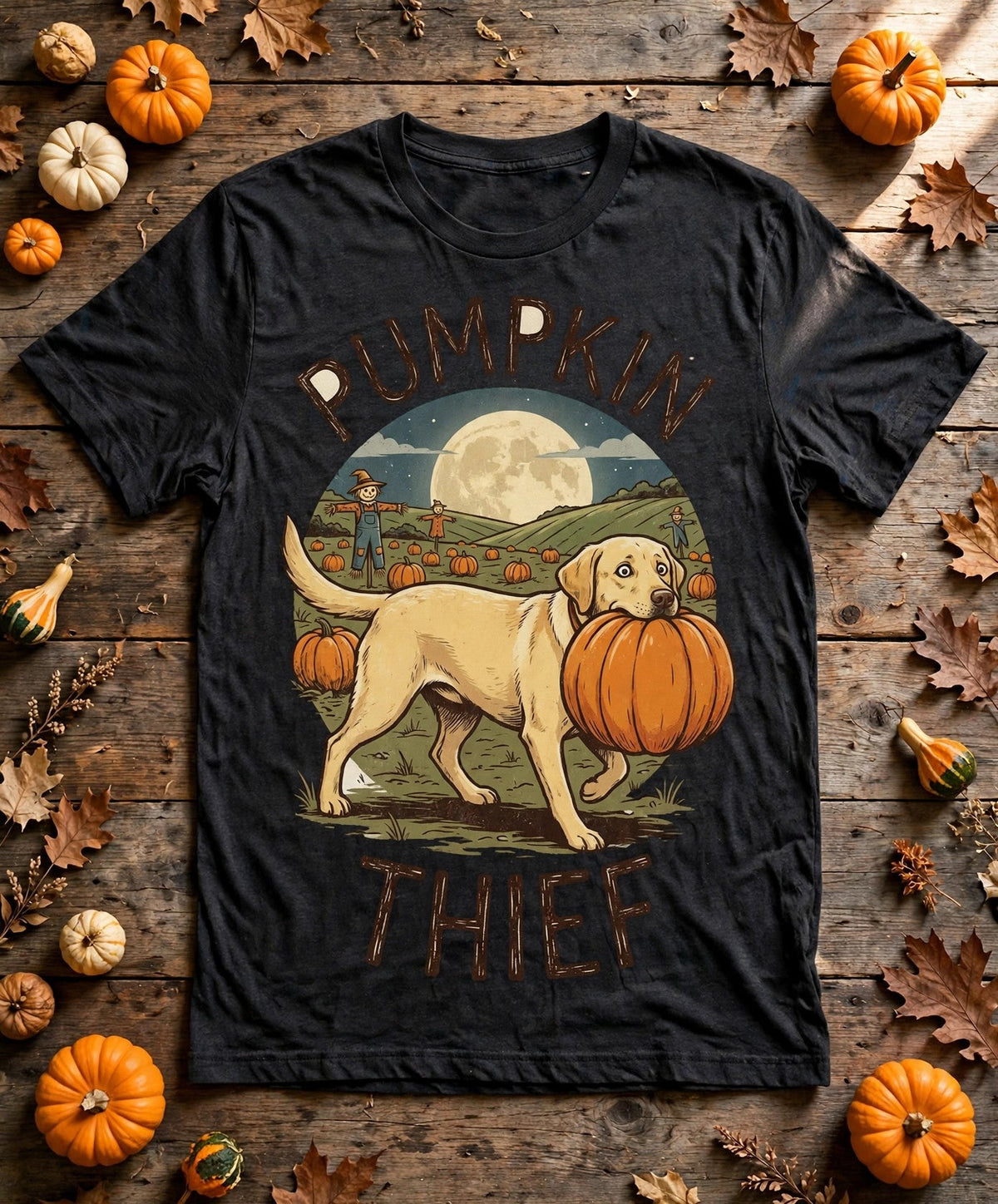 Labrador Pumpkin Thief Pumpkin Patch Halloween Tee - Pepper