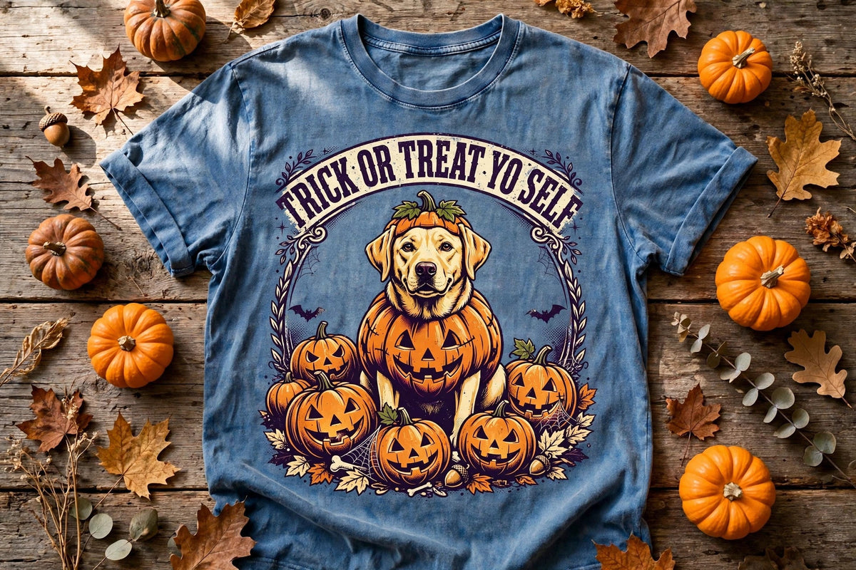 Labrador Trick or Treat Yo Self Halloween Tee - Blue Jean