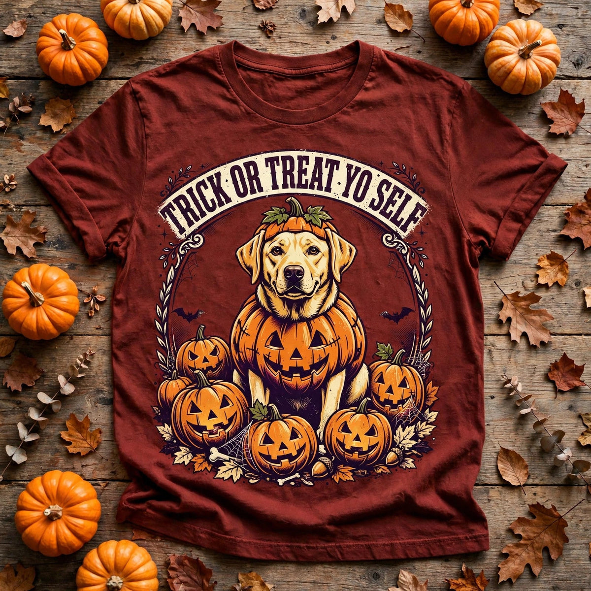 Labrador Trick or Treat Yo Self Halloween Tee - Brick