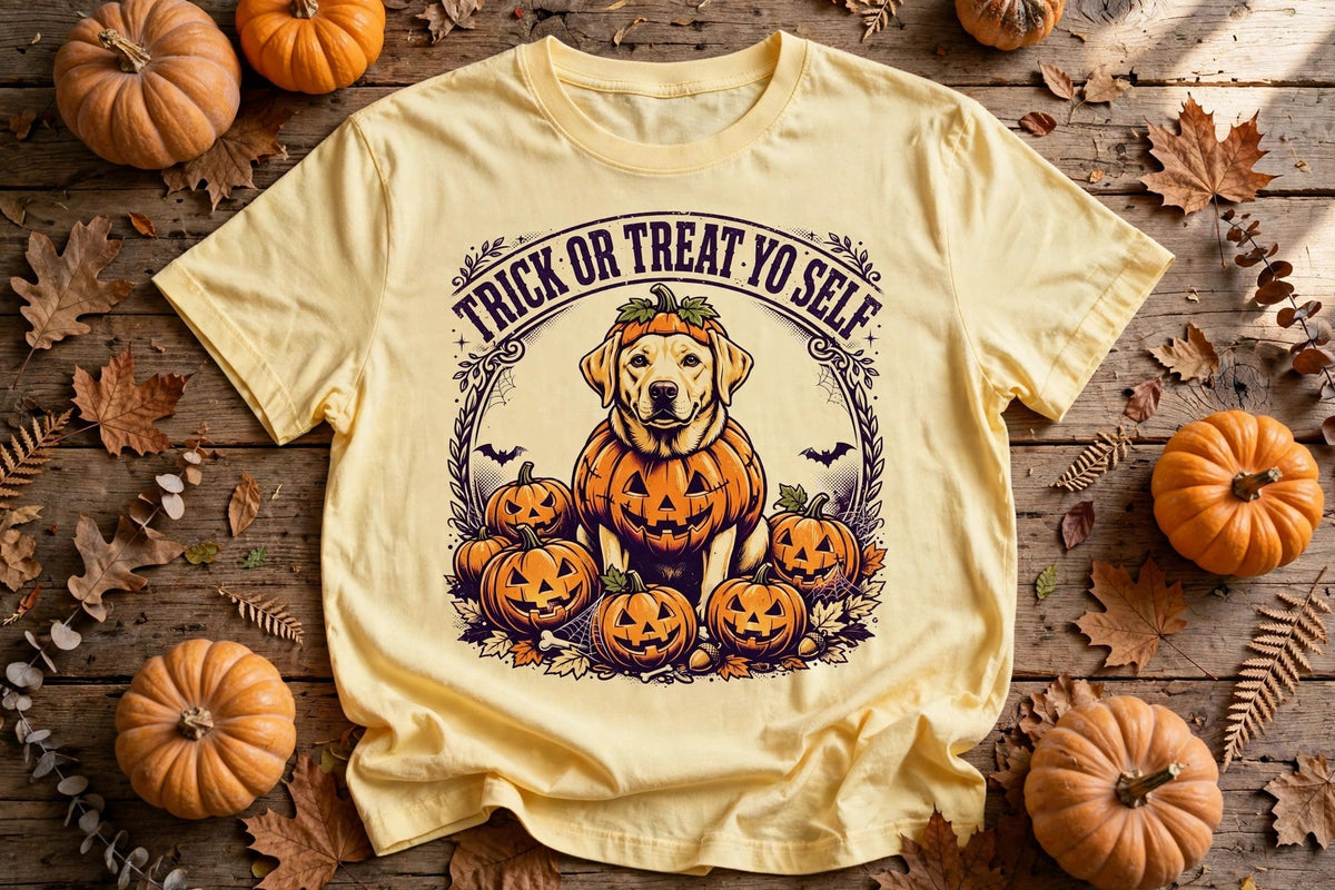Labrador Trick or Treat Yo Self Halloween Tee - Butter