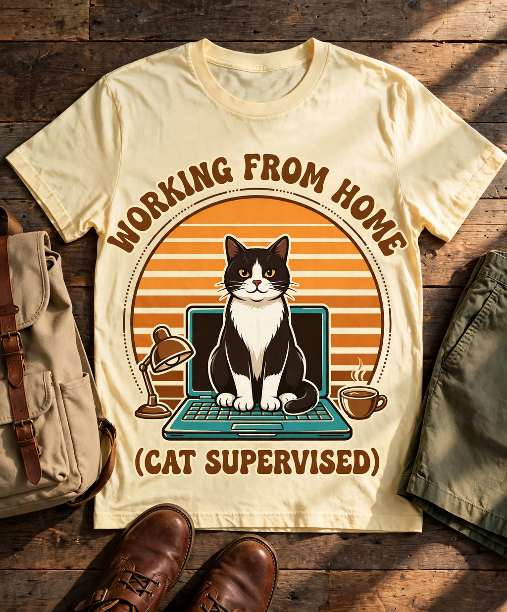Working From Home Cat Supervised Tee - Butter