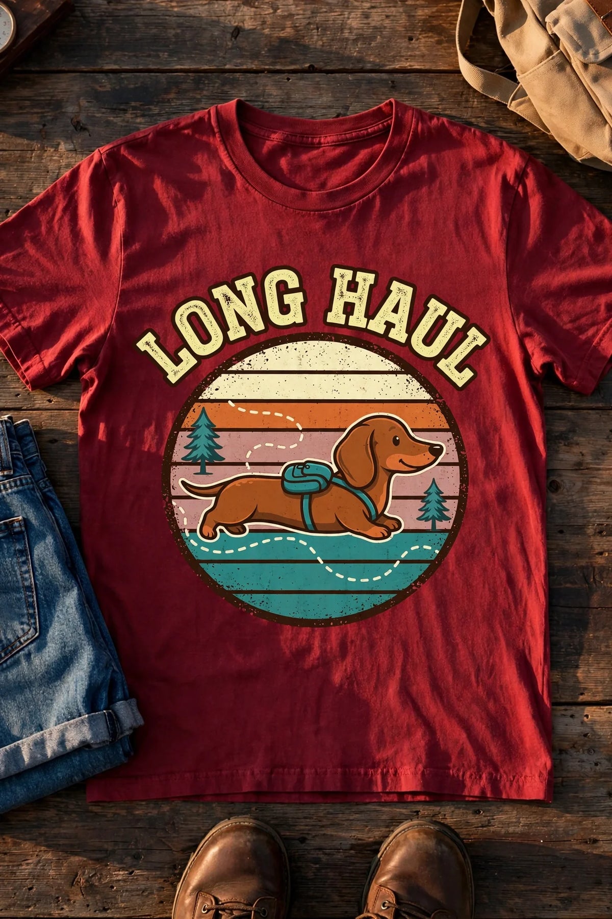 Long Haul Dachshund Tee in Brick