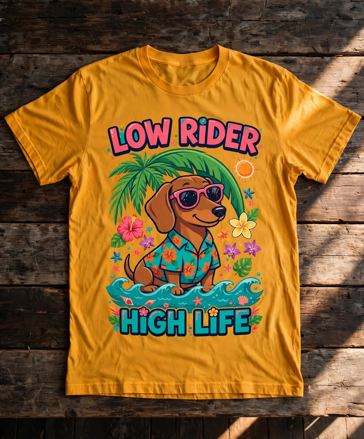 Dachshund Low Rider, High Life Tropical Tee