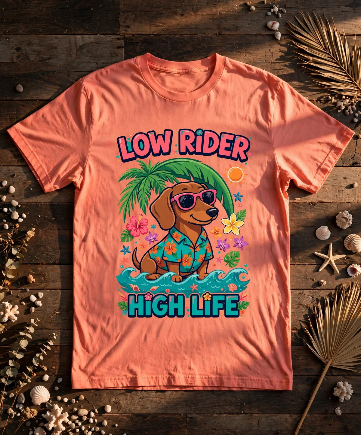 Dachshund Low Rider, High Life Tropical Tee