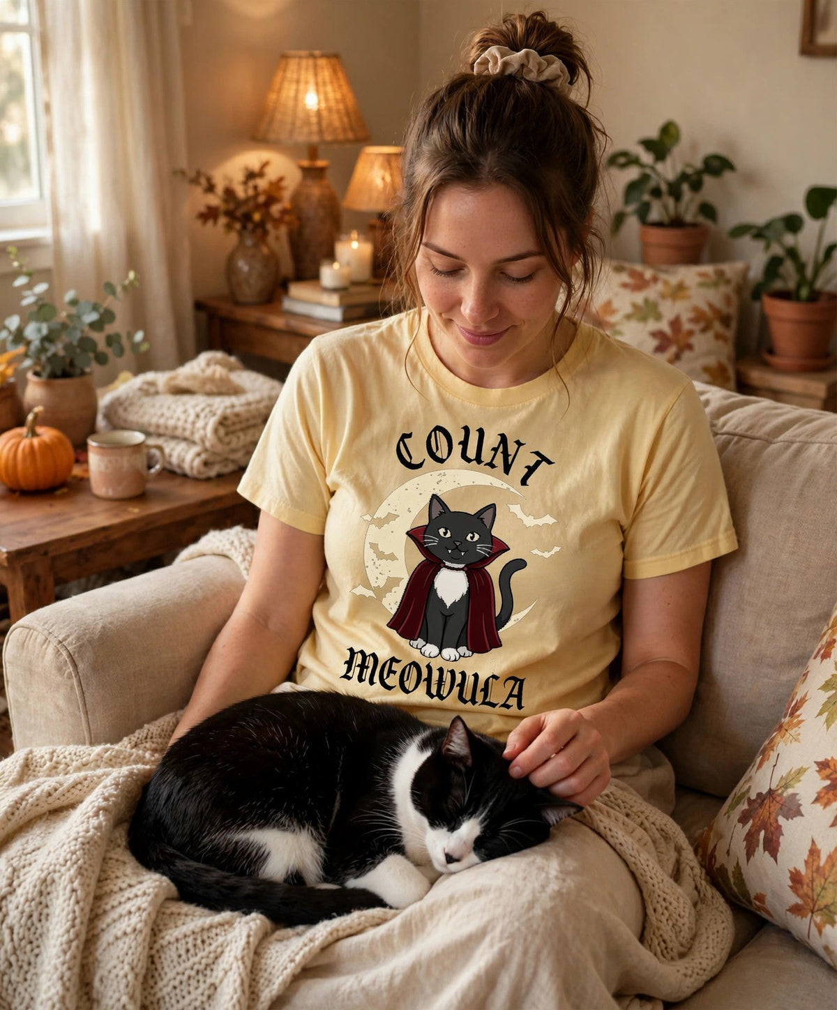 Cat Count Meowula Gothic Halloween Tee - Lifestyle