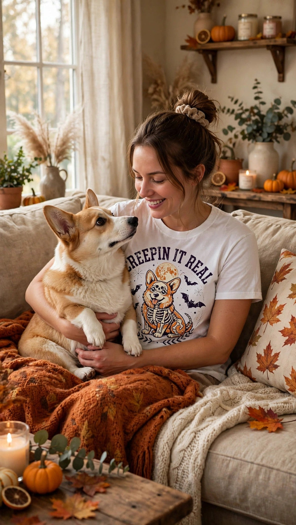Corgi Creepin It Real Halloween Tee - Lifestyle