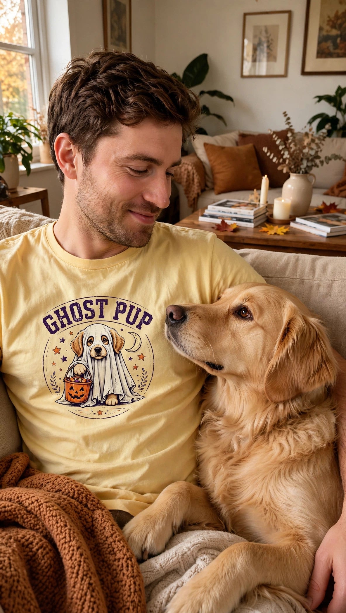 Golden Retriever Ghost Pup Halloween Tee - Lifestyle