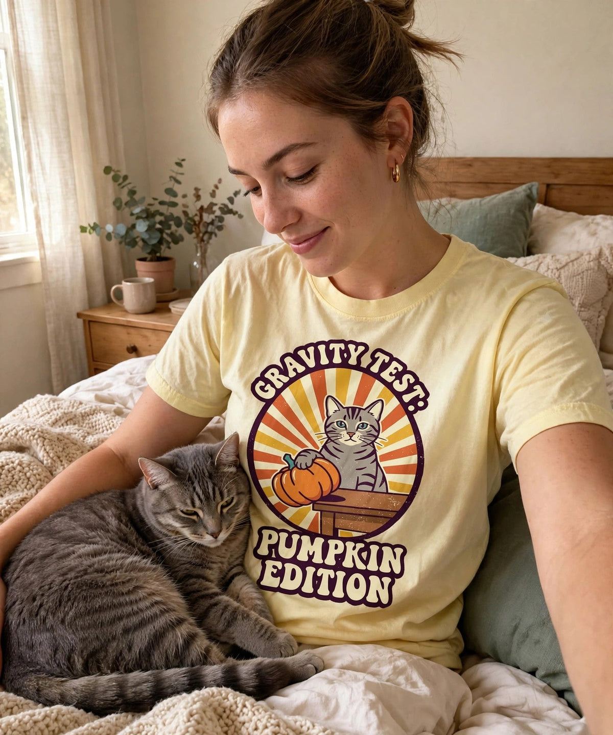 Cat Gravity Test Pumpkin Edition Halloween Tee - Lifestyle