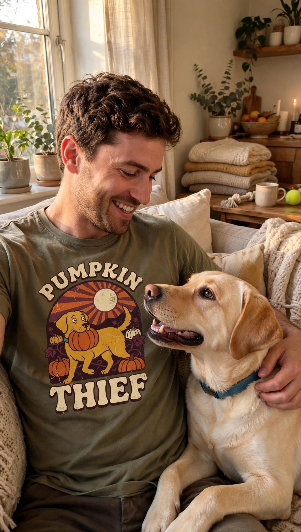 Labrador Pumpkin Thief Halloween Tee - Lifestyle