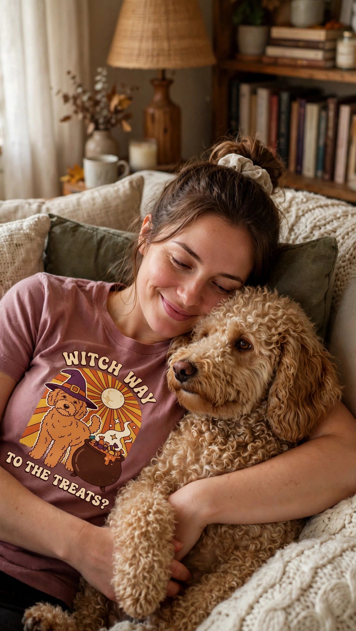 Goldendoodle Witch Way to the Treats Halloween Tee - Lifestyle
