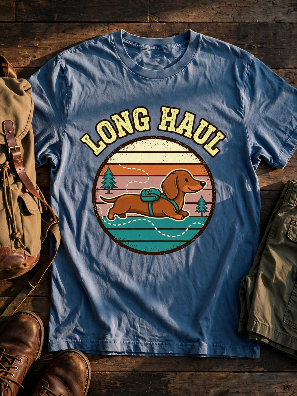 Long Haul Dachshund Tee in Blue Jean