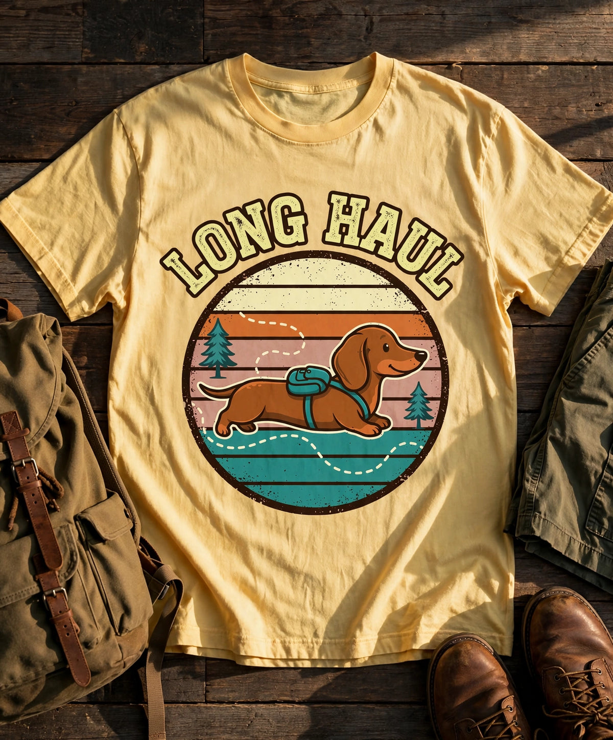 Long Haul Dachshund Tee in Butter