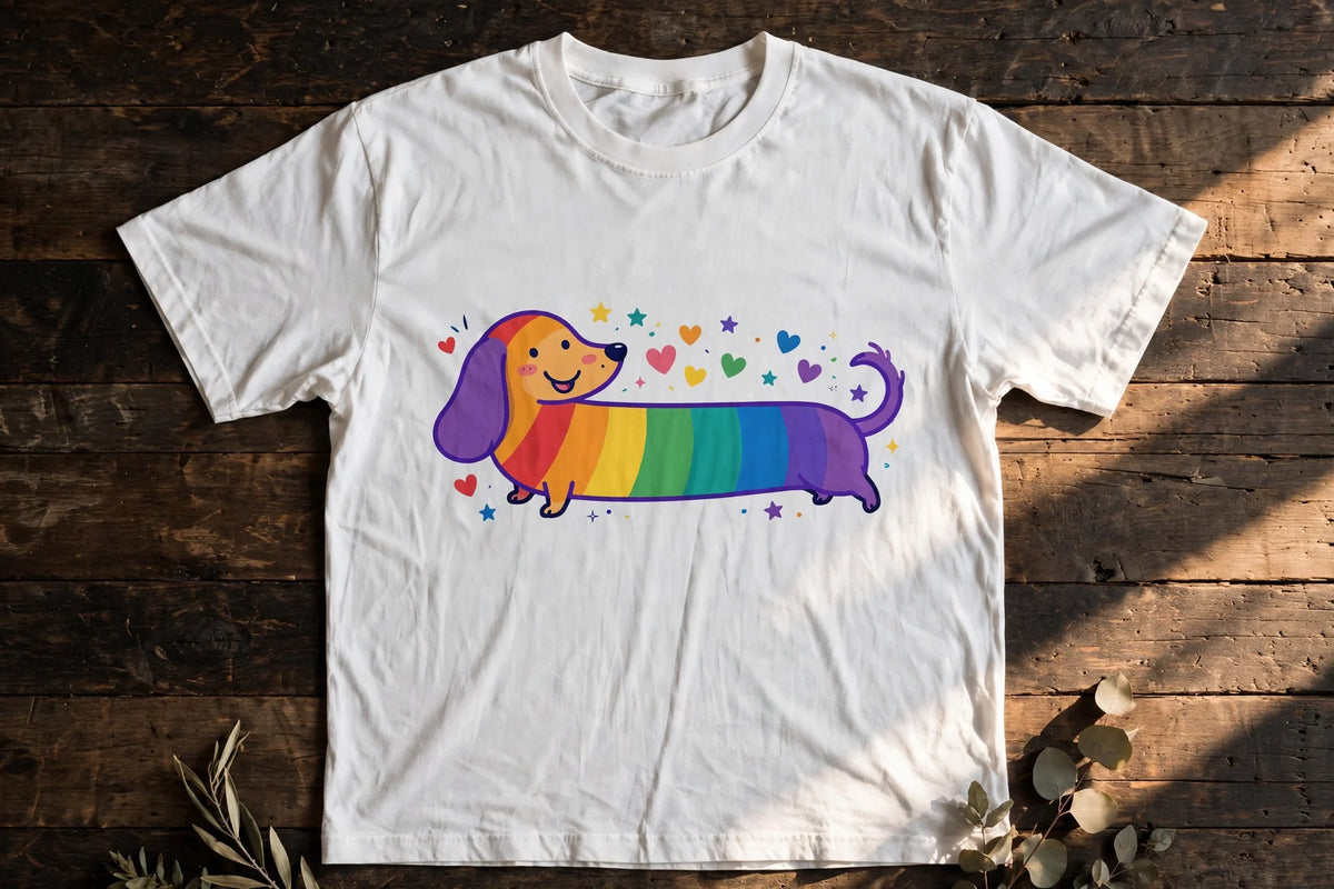 Dachshund Long On Love Rainbow Tee