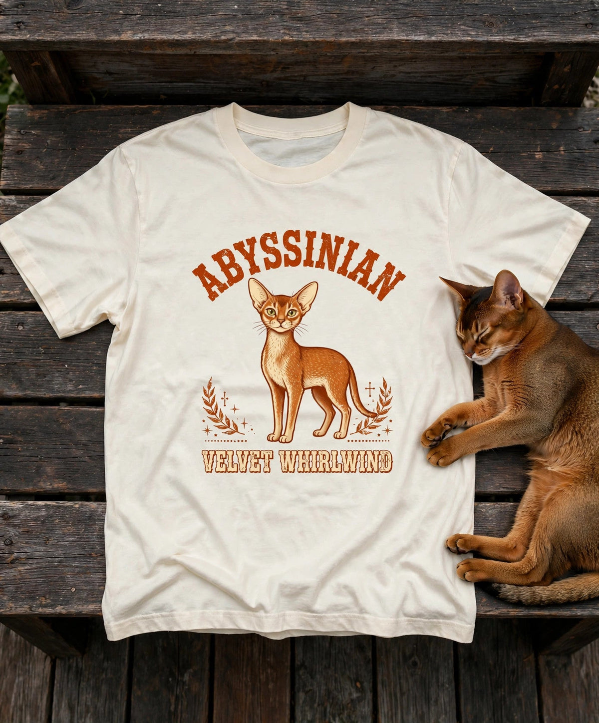 'Velvet Whirlwind Abyssinian' Abyssinian T-Shirt in Butter