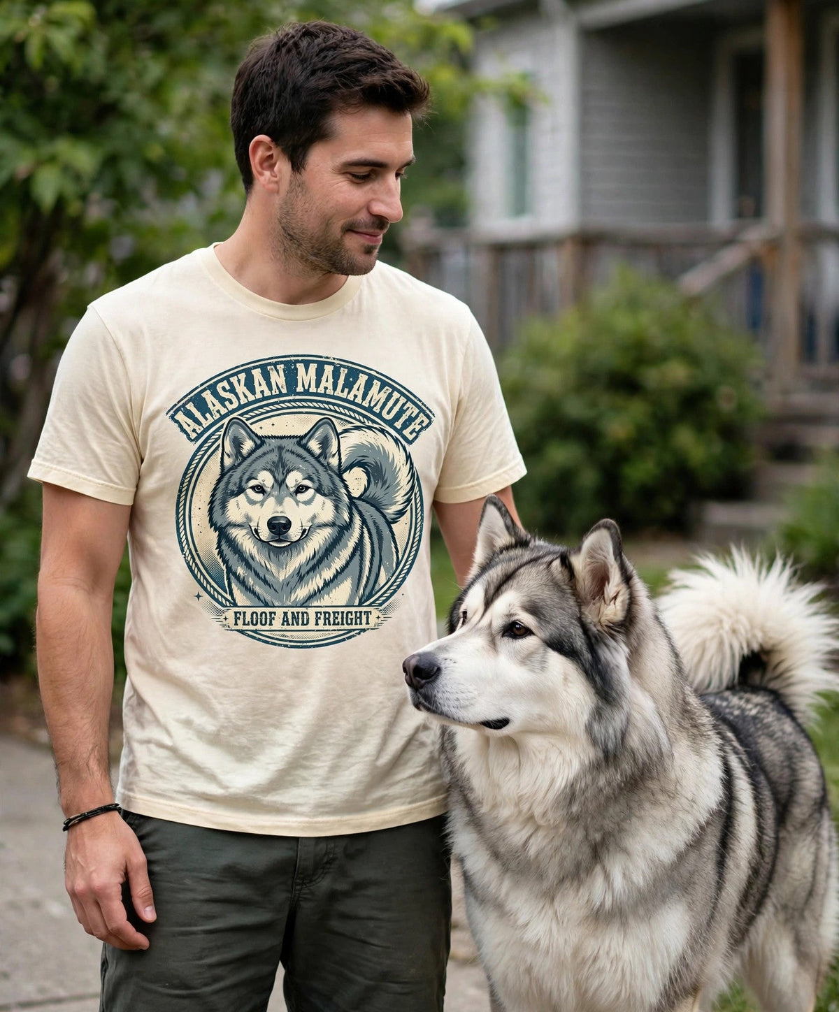 Worn by him — Floof and Freight Alaskan Malamute Tee