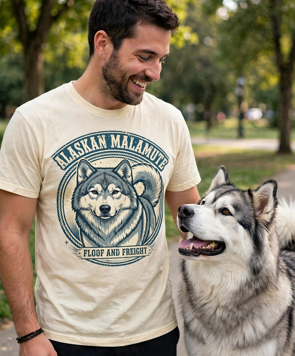 Worn by him — Floof and Freight Alaskan Malamute Tee