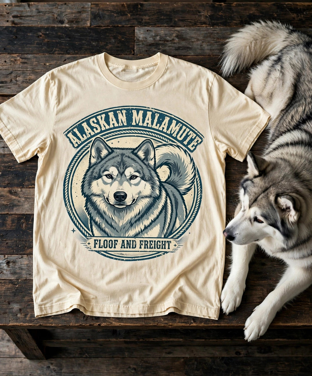 Floof and Freight Alaskan Malamute Tee in Butter