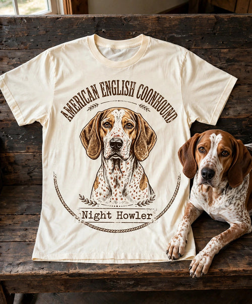'Night Howler' American English Coonhound T-Shirt in Butter