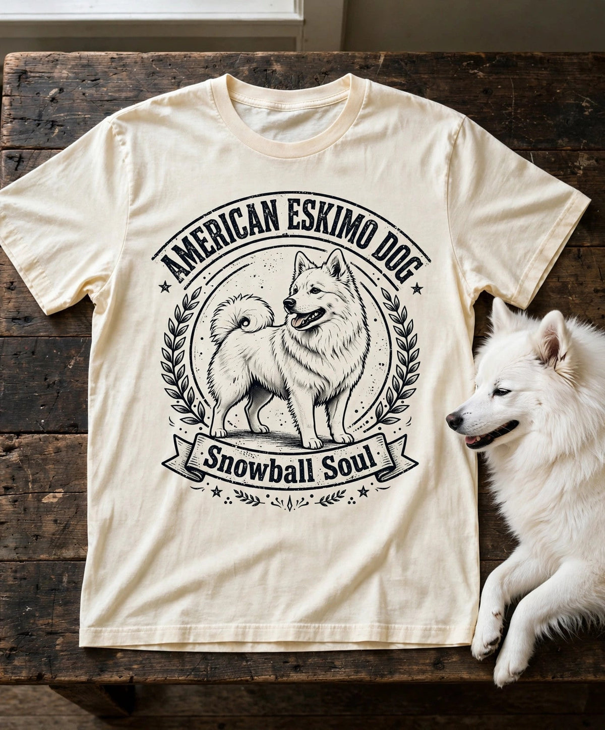 Snowball Soul American Eskimo Dog Tee in Butter