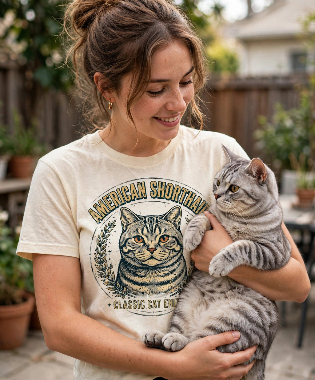'Classic Cat Energy' American Shorthair T-Shirt — alternate view