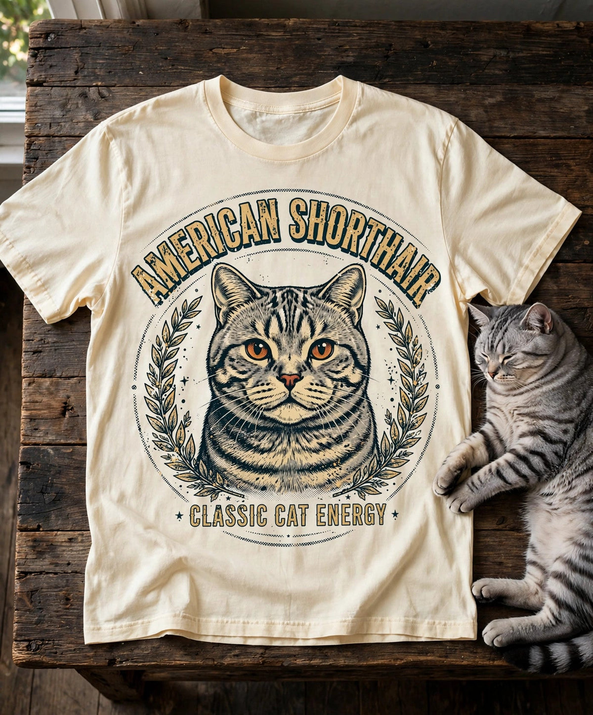 American Shorthair Classic Cat Energy Tee — Comfort Colors fabric detail