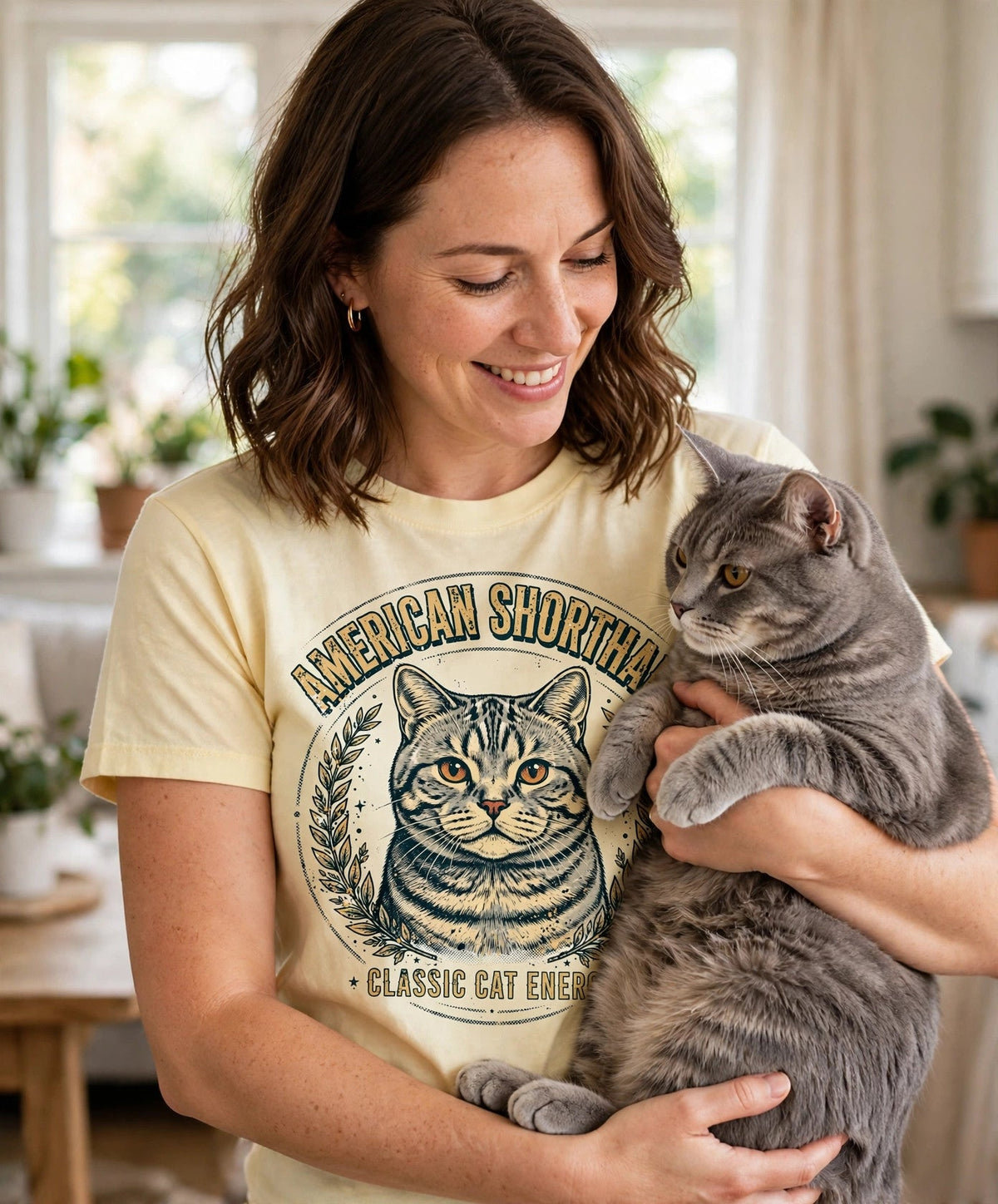 'Classic Cat Energy' American Shorthair T-Shirt — alternate view