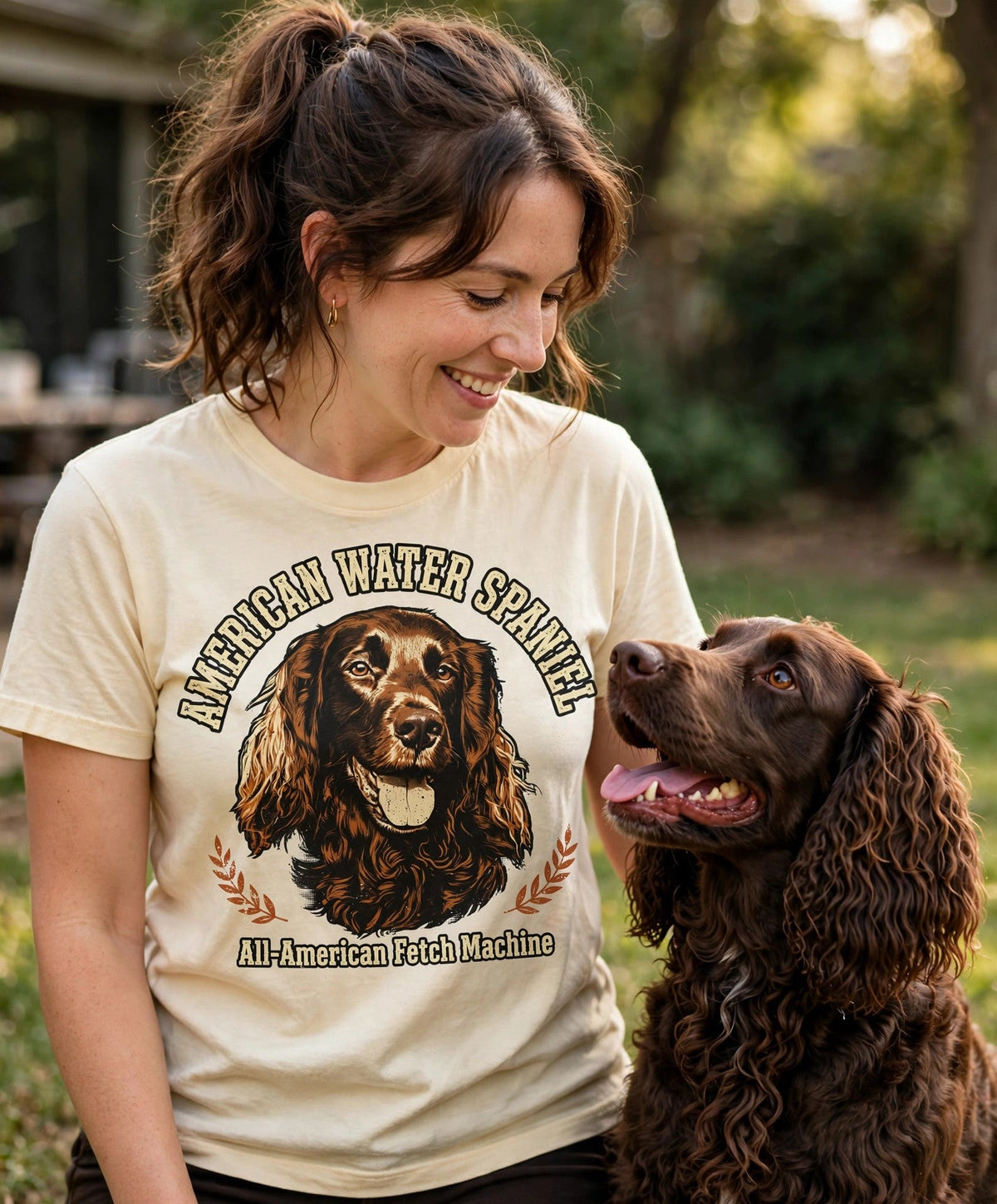 Worn by her — American Water Spaniel Curly Sportster Tee