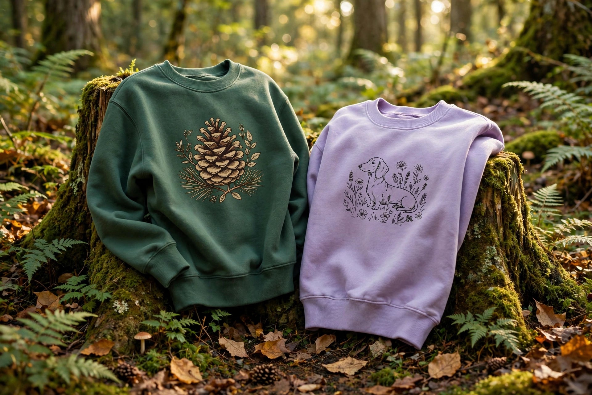 Breed & Banter sweatshirt in a forest setting
