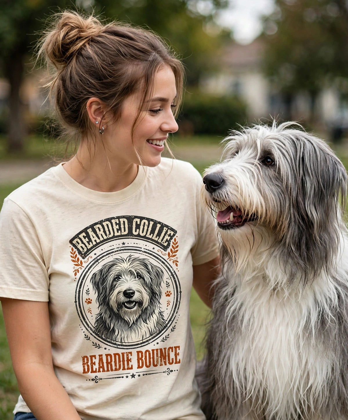 Worn by her — Beardie Bounce Bearded Collie Tee