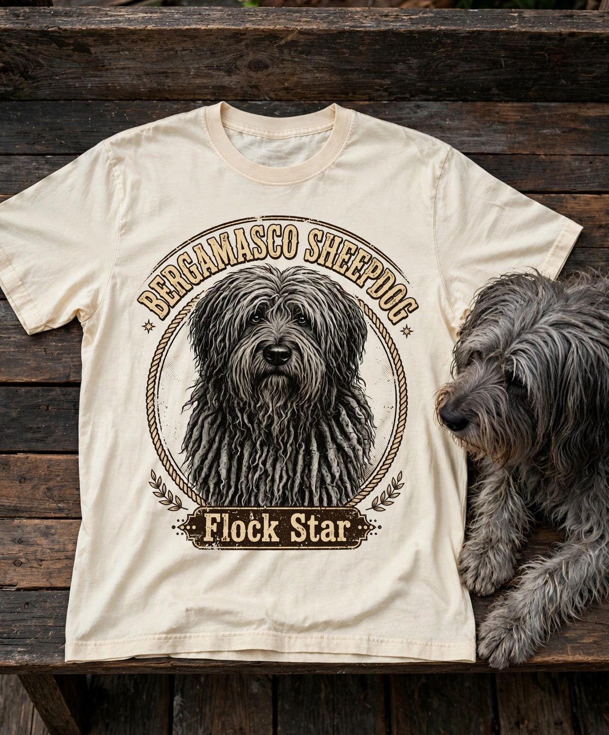Bergamasco Sheepdog Flock Star Tee — Comfort Colors fabric detail