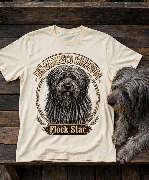 'Flock Star' Bergamasco Sheepdog T-Shirt in Butter
