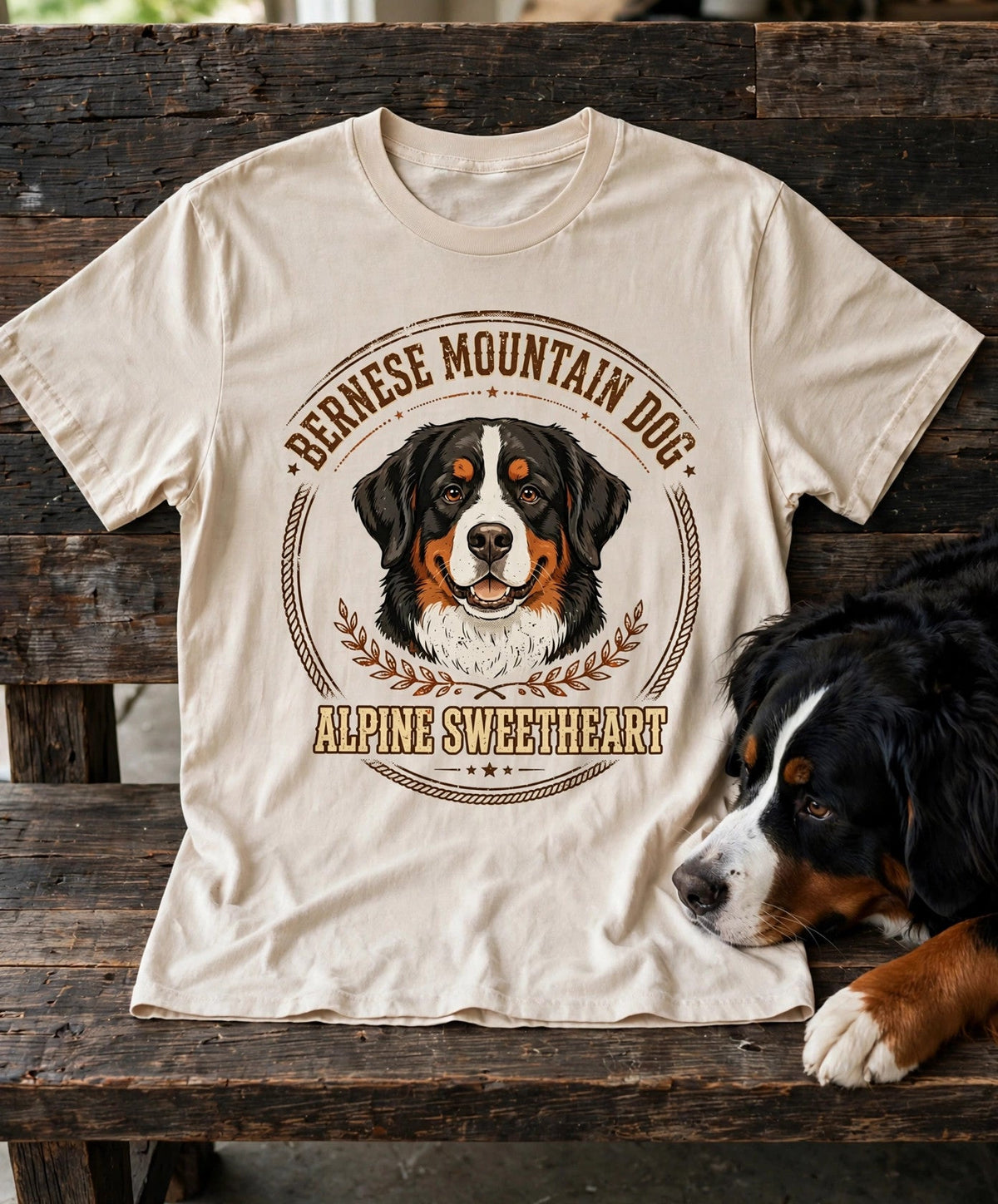 Bernese Mountain Dog Alpine Sweetheart Tee — Comfort Colors fabric detail
