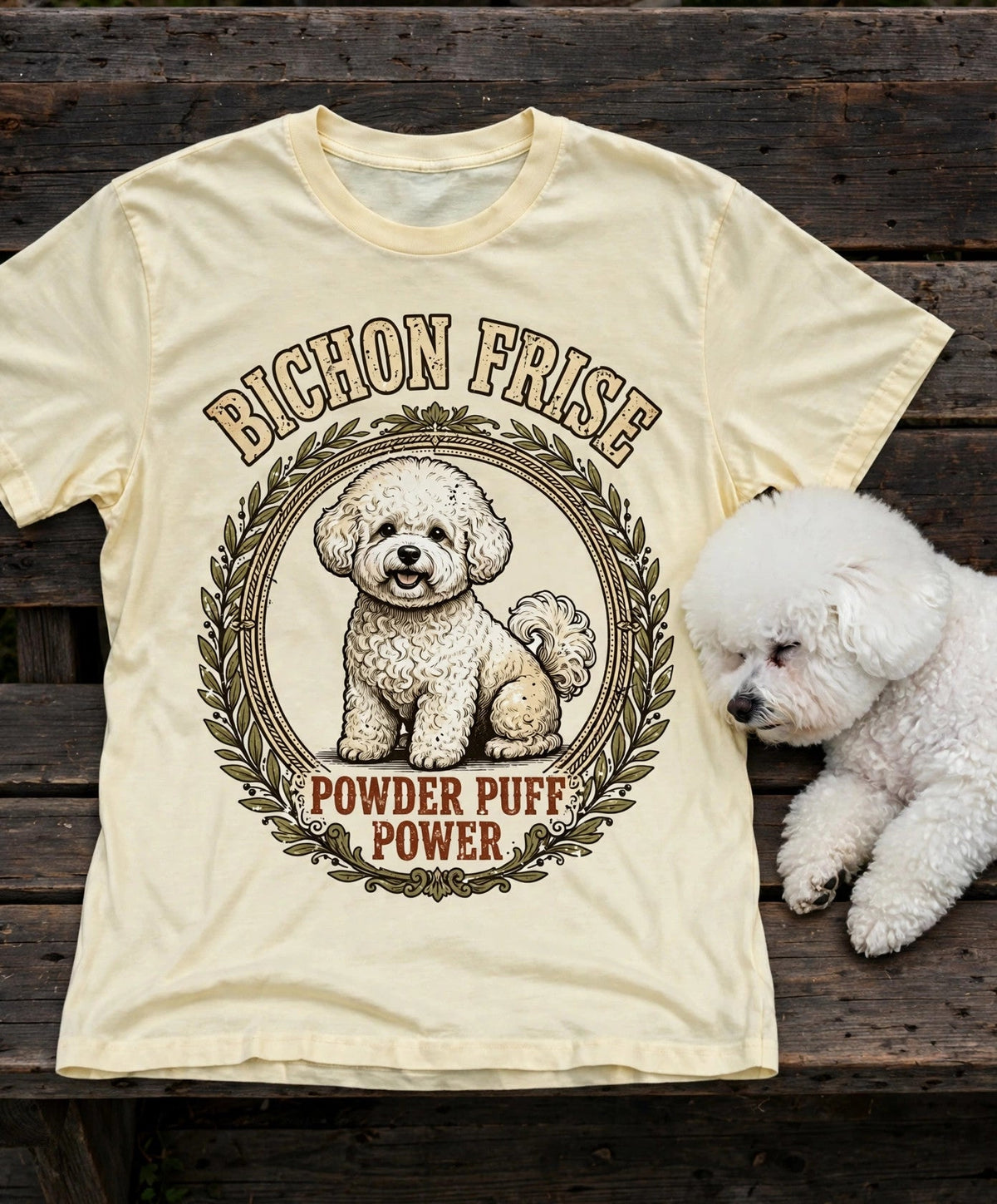 Powder Puff Power Bichon Frise Tee in Butter