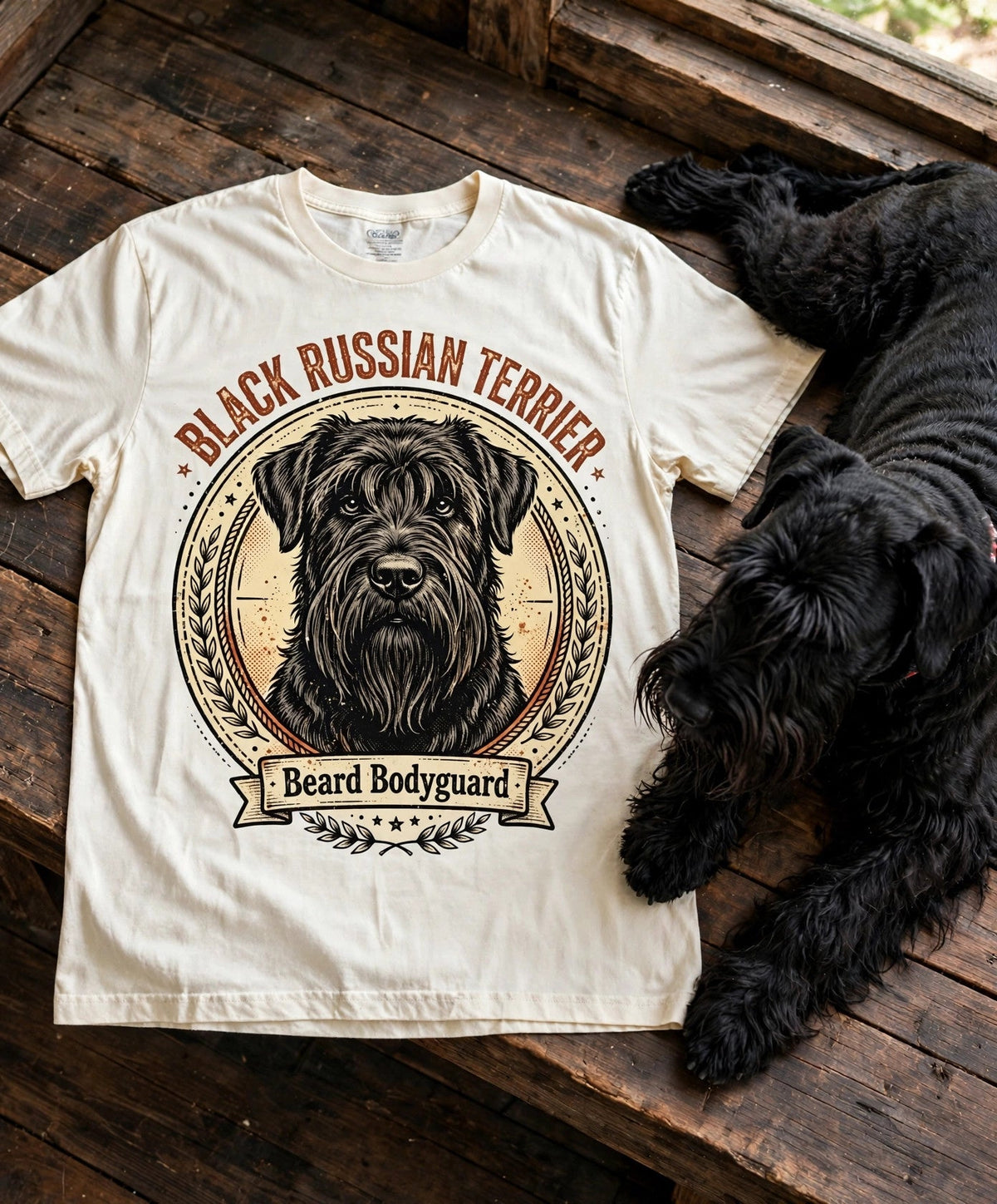Black Russian Terrier Beard Bodyguard Tee in Butter