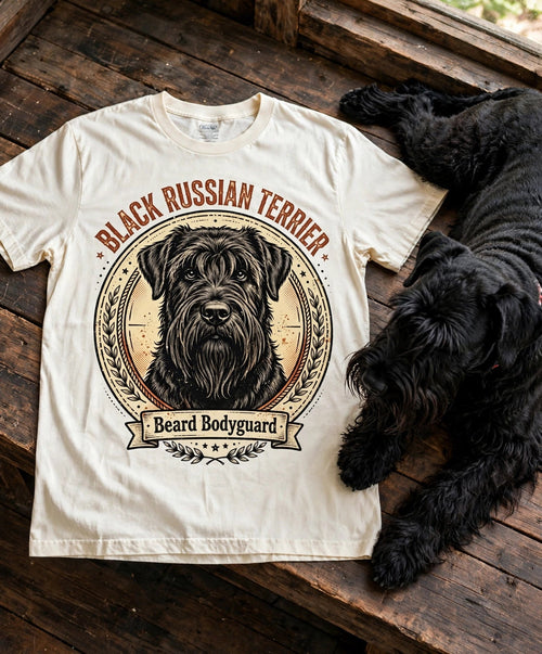'Beard Bodyguard' Black Russian Terrier T-Shirt in Butter