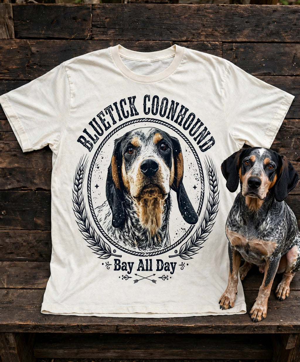 'Bay All Day' Bluetick Coonhound T-Shirt in Butter