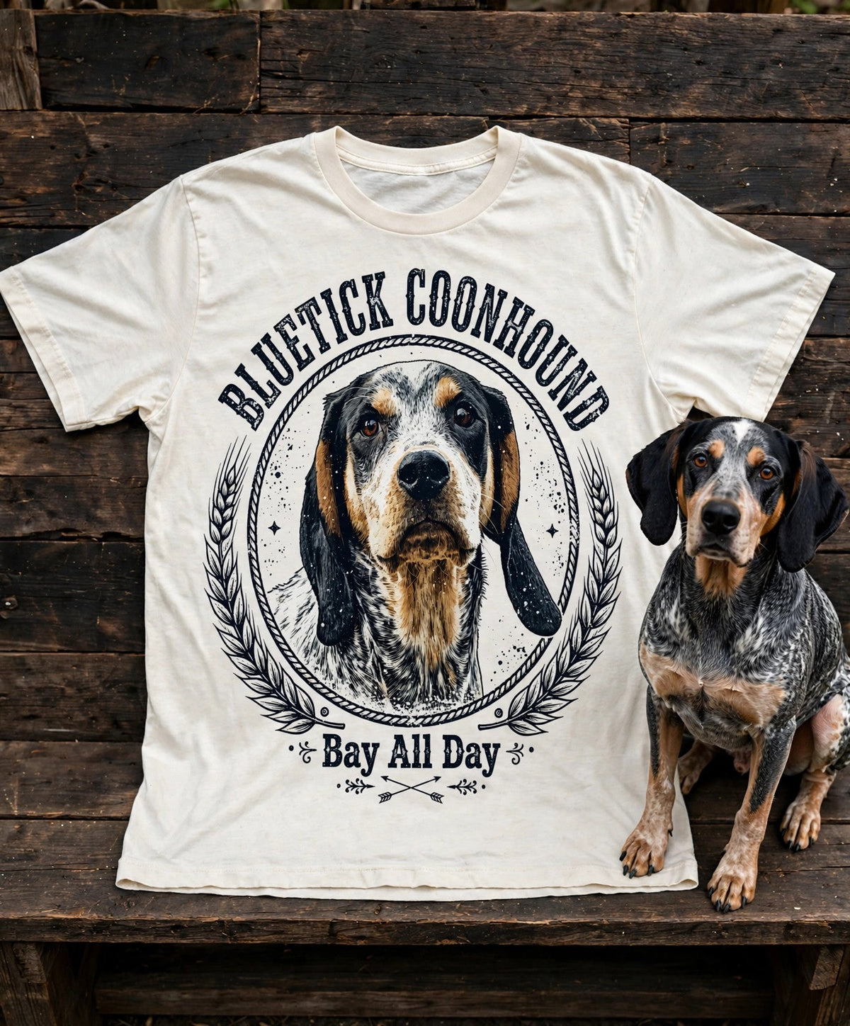 Bluetick Coonhound Bay All Day Tee — Comfort Colors fabric detail