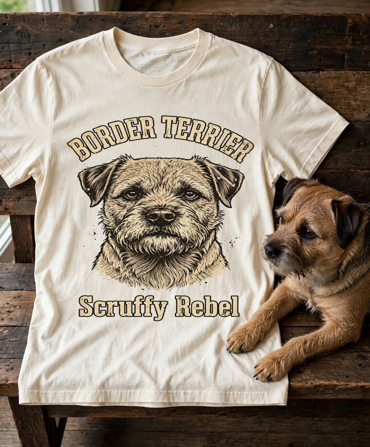 'Scruffy Rebel' Border Terrier T-Shirt in Butter