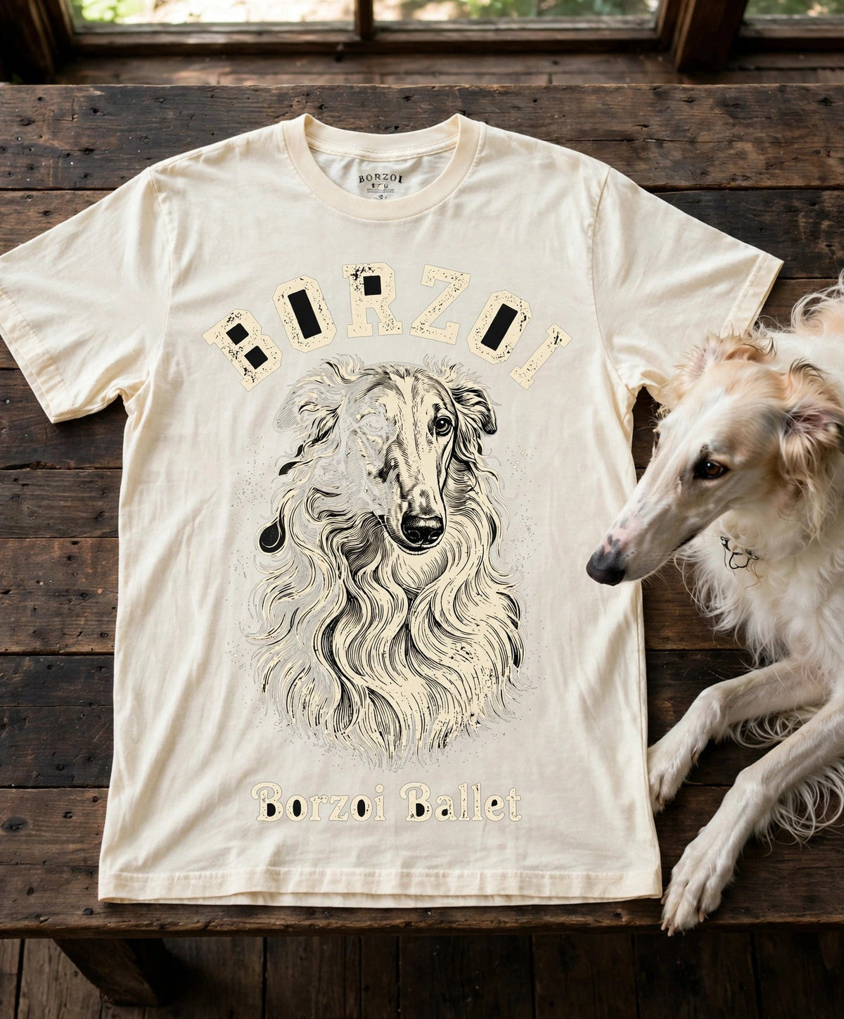 'Ballet' Borzoi T-Shirt in Butter
